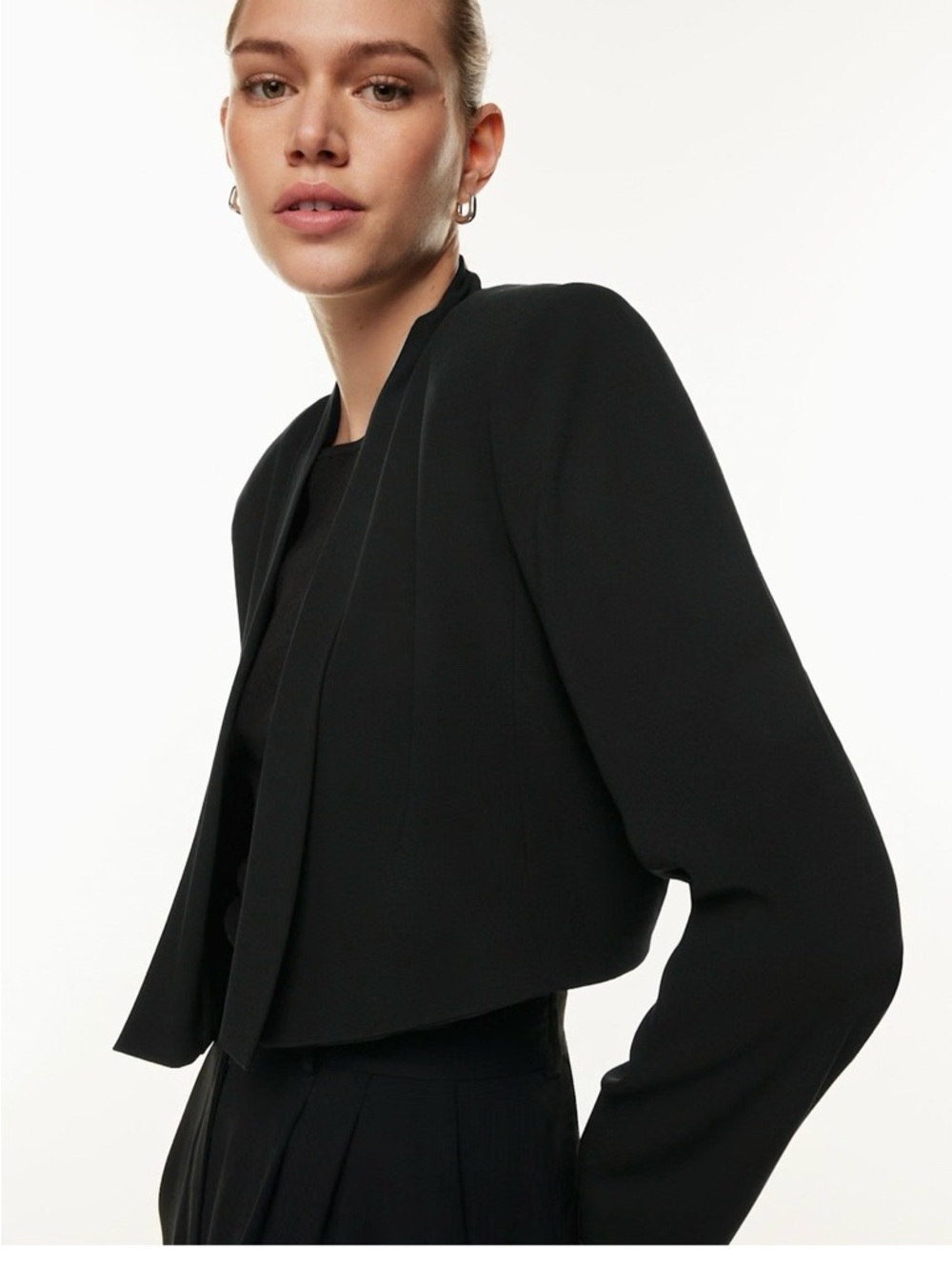 Babaton Black Cropped Open-Front Blazer